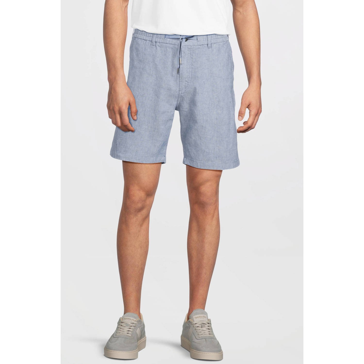 BOSS linnen tapered chino short lichtblauw