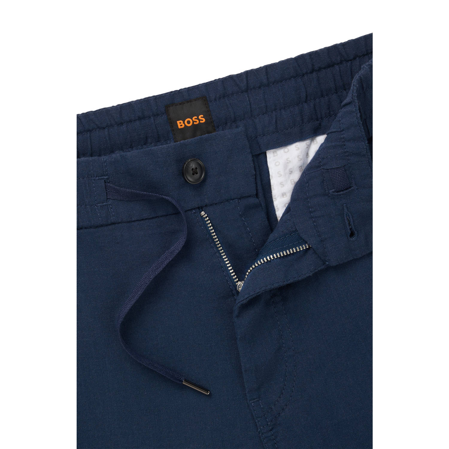 BOSS regular casual linnen broek donkerblauw