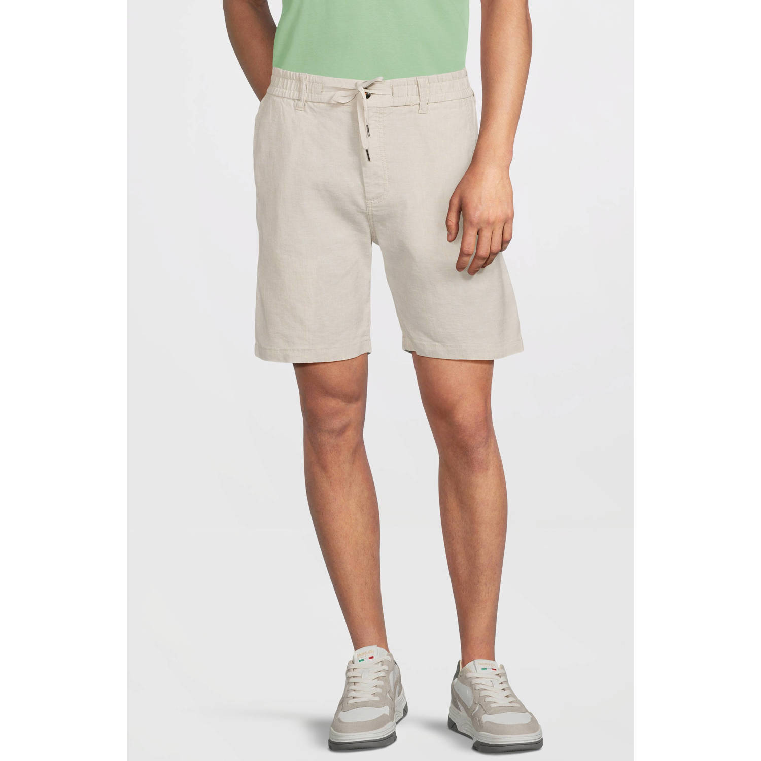 Boss Orange Tapered fit korte linnen broek met elastische band