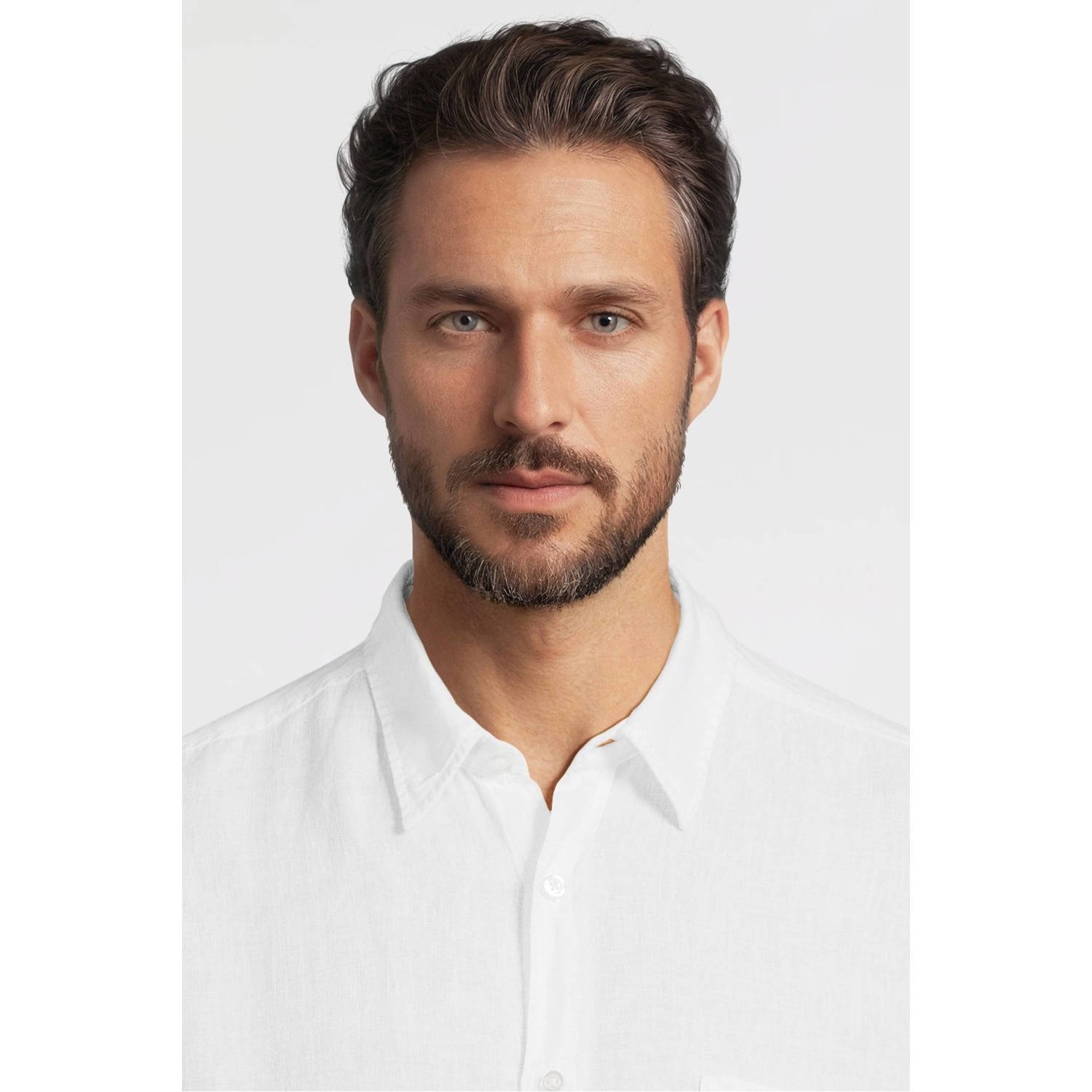 BOSS regular fit linnen overhemd wit