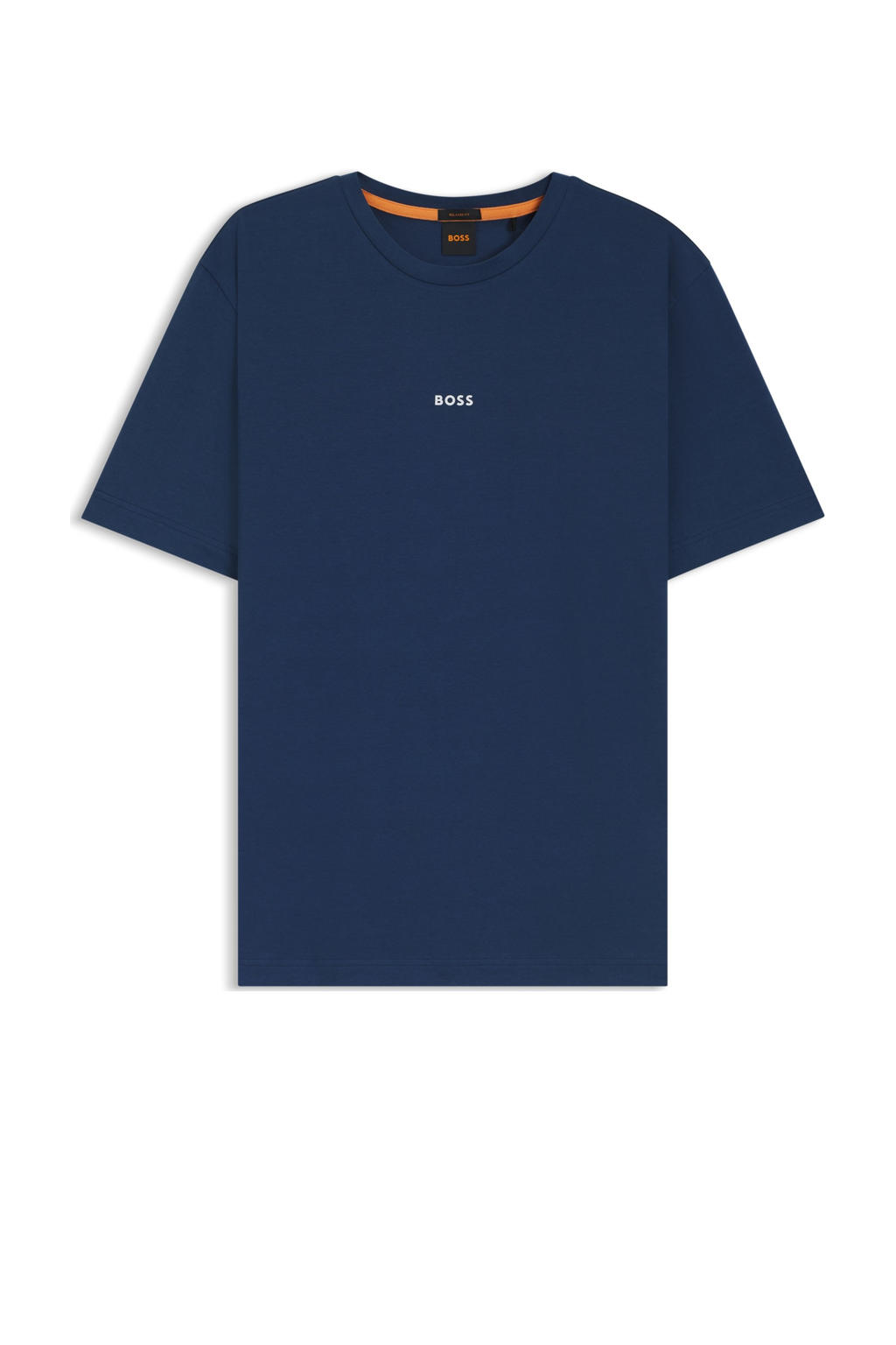 Blauwe heren BOSS regular T-shirt van katoen met effen, korte mouwen en ronde hals