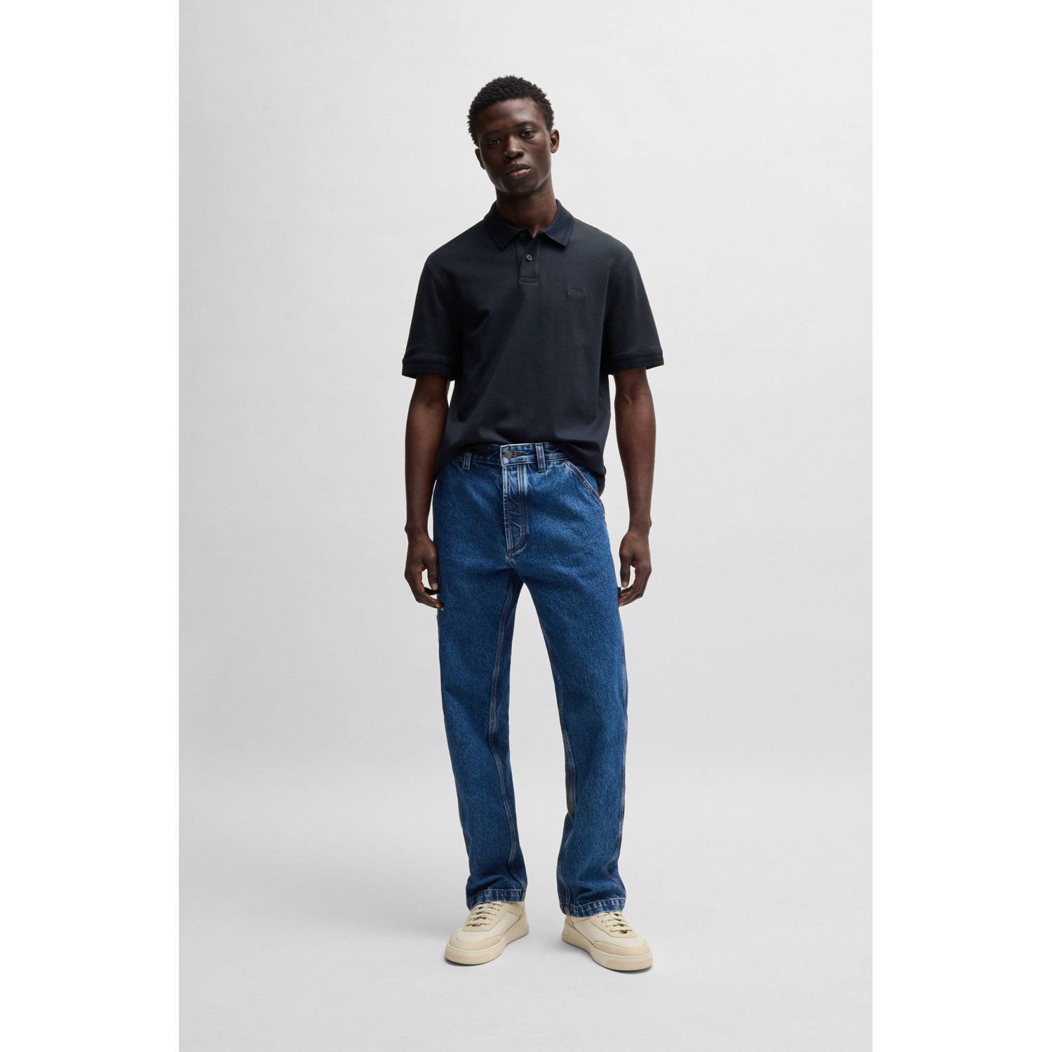 BOSS regular polo donkerblauw