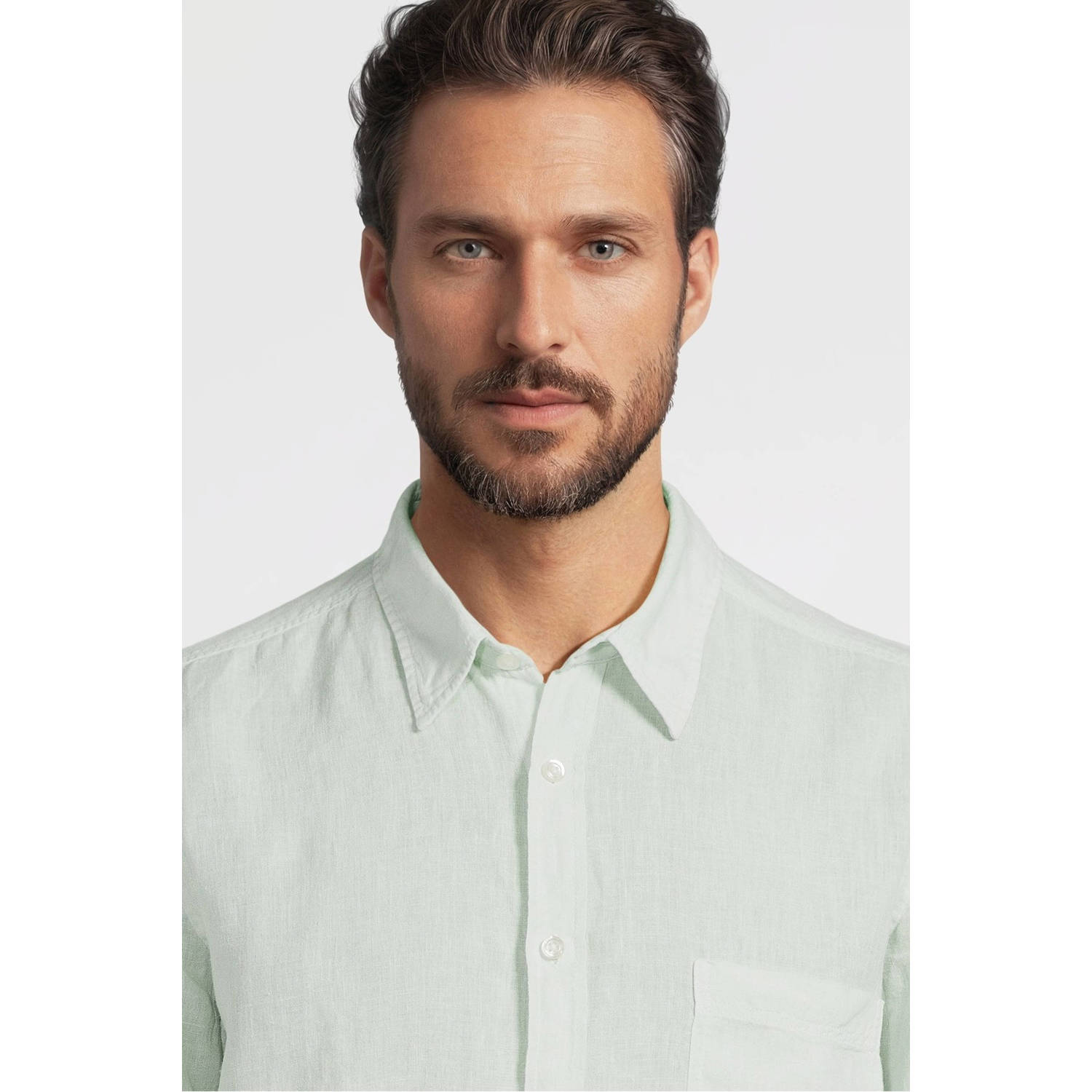 BOSS linnen casual overhemd lichtblauw