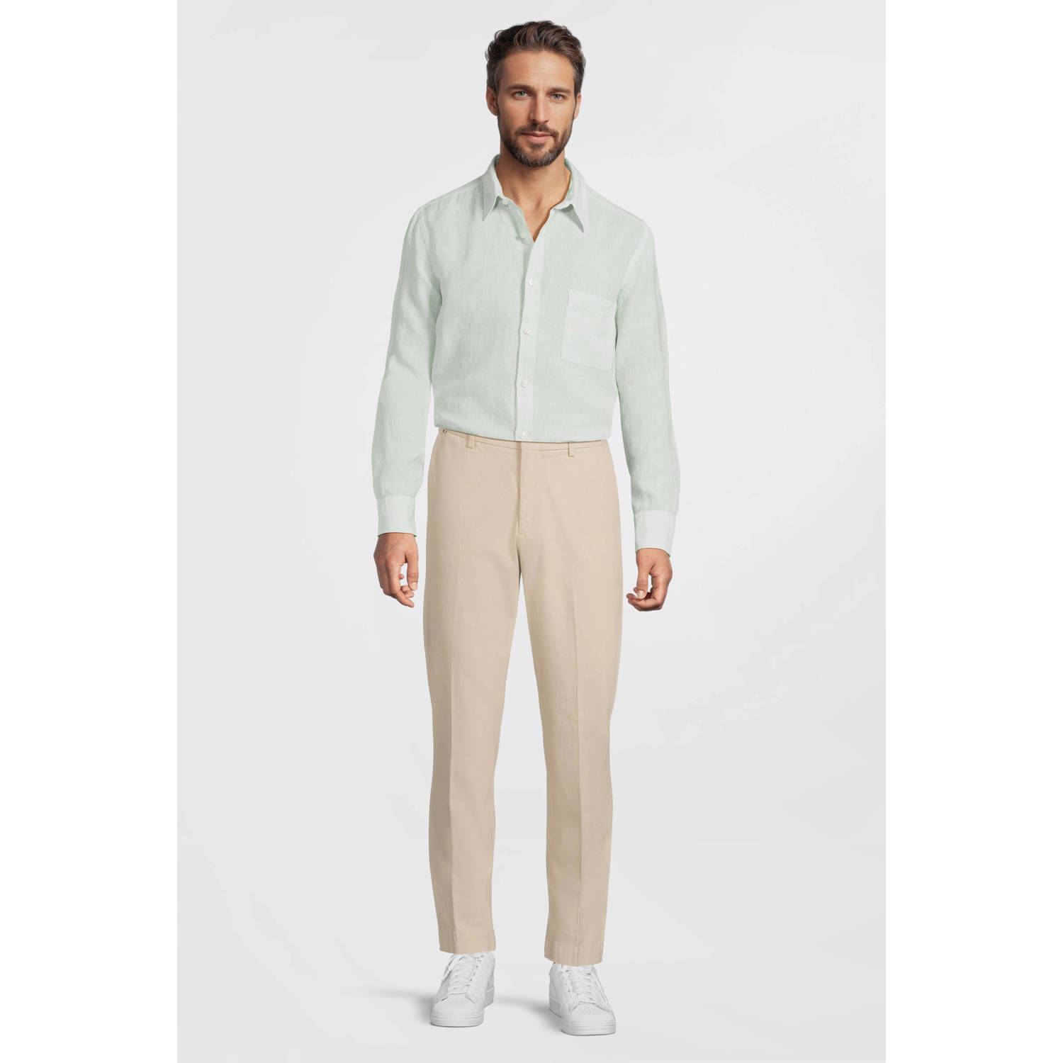 BOSS linnen casual overhemd lichtblauw