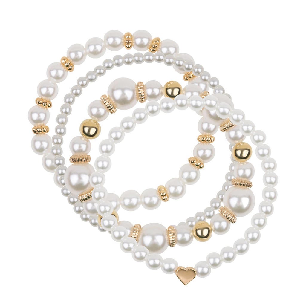 Life of Bulu armband met parels - goudkleurig (set van 4)