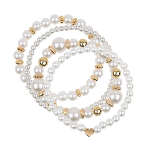 Life of Bulu armband met parels - set van 4 goudkleurig afbeelding