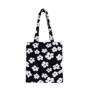 teddy shopper met bloemenprint zwart/wit