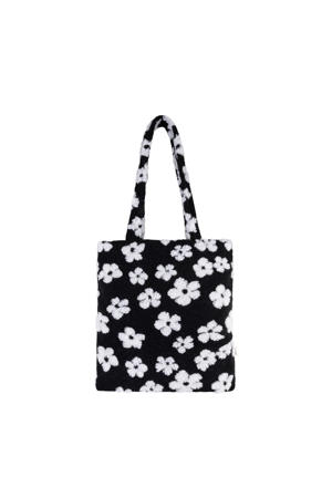 teddy shopper met bloemenprint zwart/wit