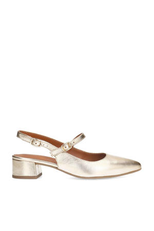 leren slingback pumps goud