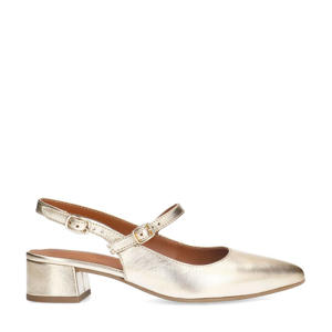   leren slingback pumps goud