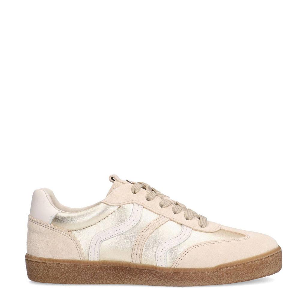 Gouden dames No Stress leren sneakers met veters