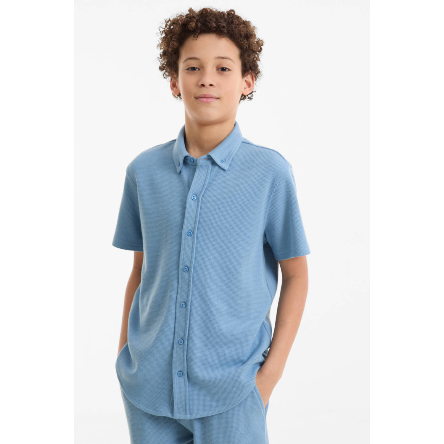 Anytime shirt waffle blauw