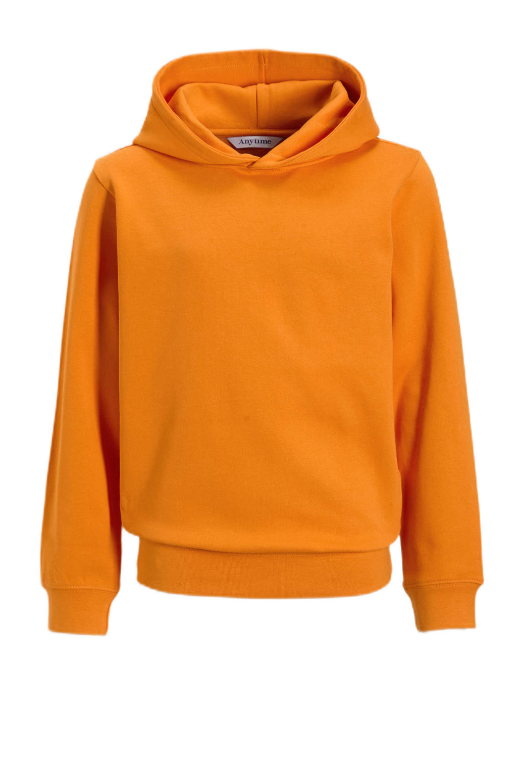 Oranje jongens Anytime hoodie van sweat materiaal met effen, lange mouwen en capuchon