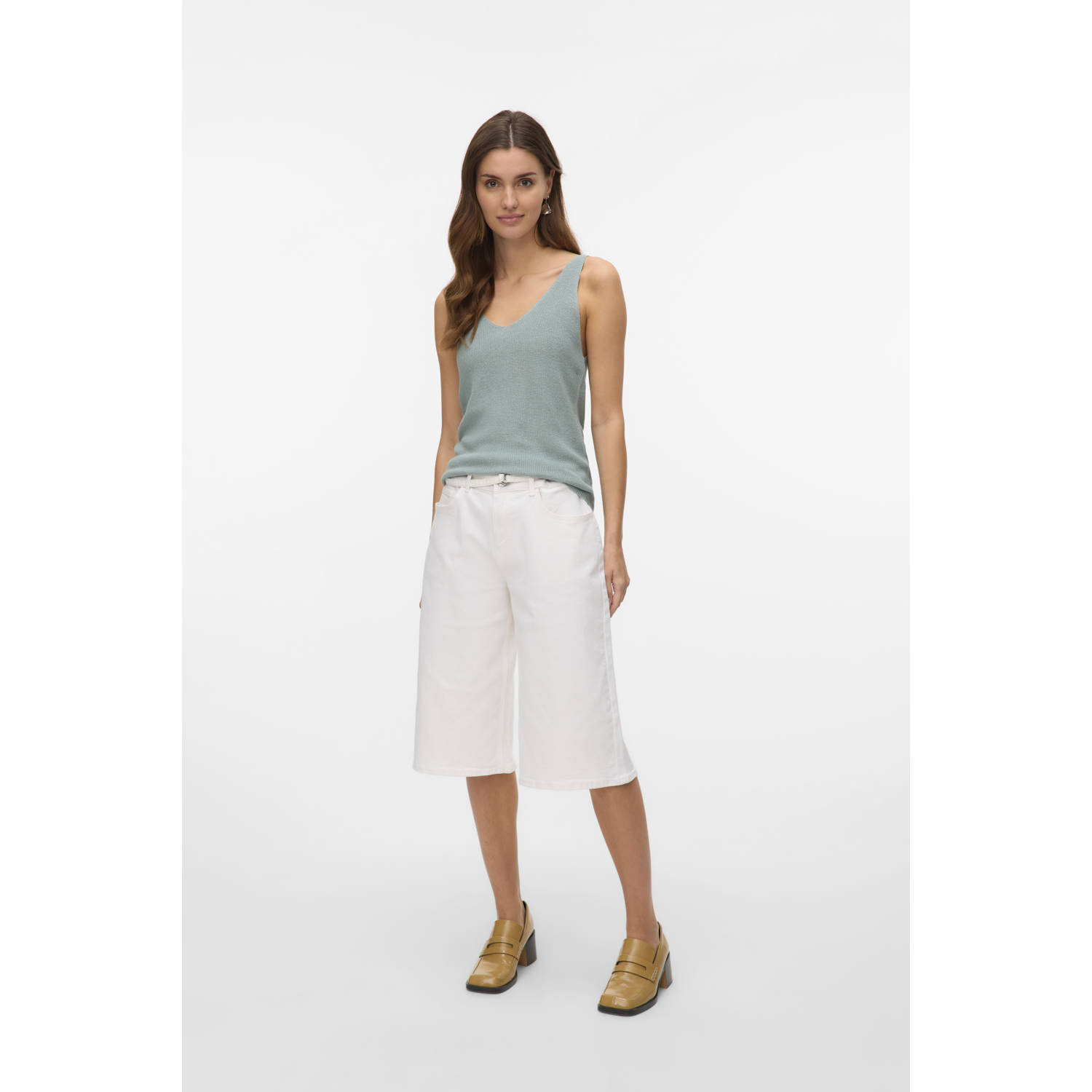 VERO MODA mouwloze top grijsgroen gebreid