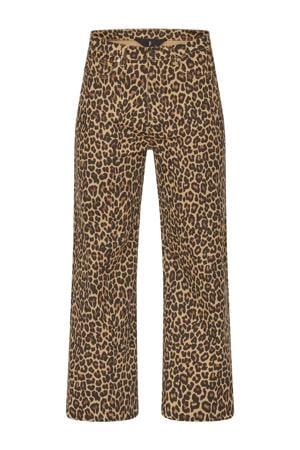 straight leg jeans met panterprint bruin