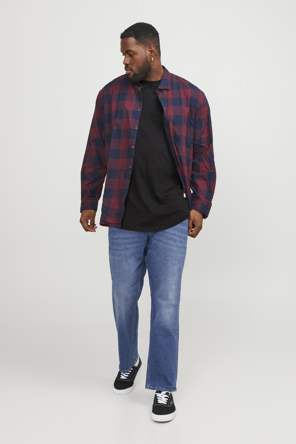 Zwarte heren JACK & JONES PLUS SIZE regular T-shirt Plus Size van katoen met effen en korte mouwen