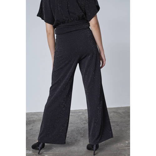 SisterS Point wide leg regular waist broek zwart met lurex afbeelding