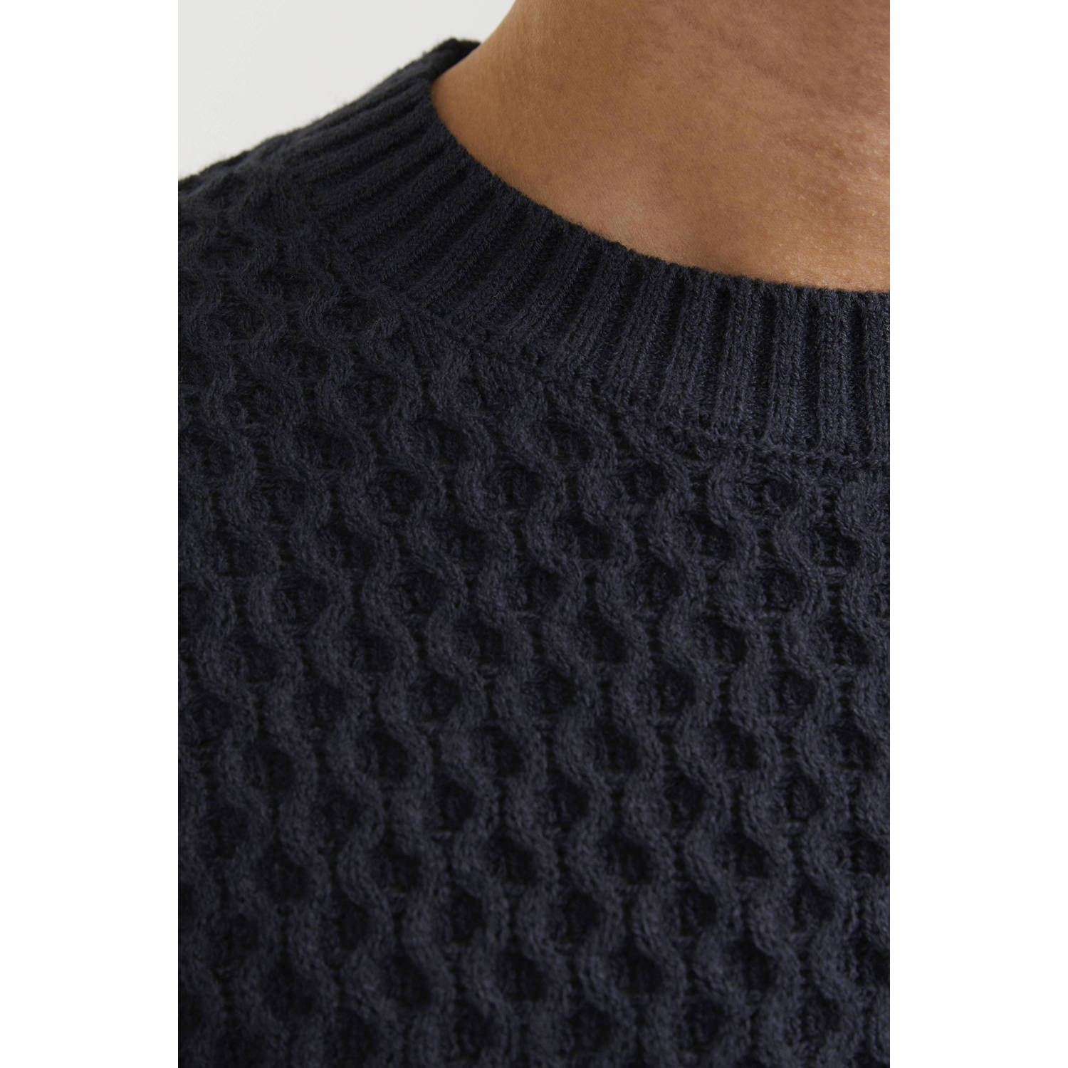 JACK & JONES trui donkerblauw fijn gebreid