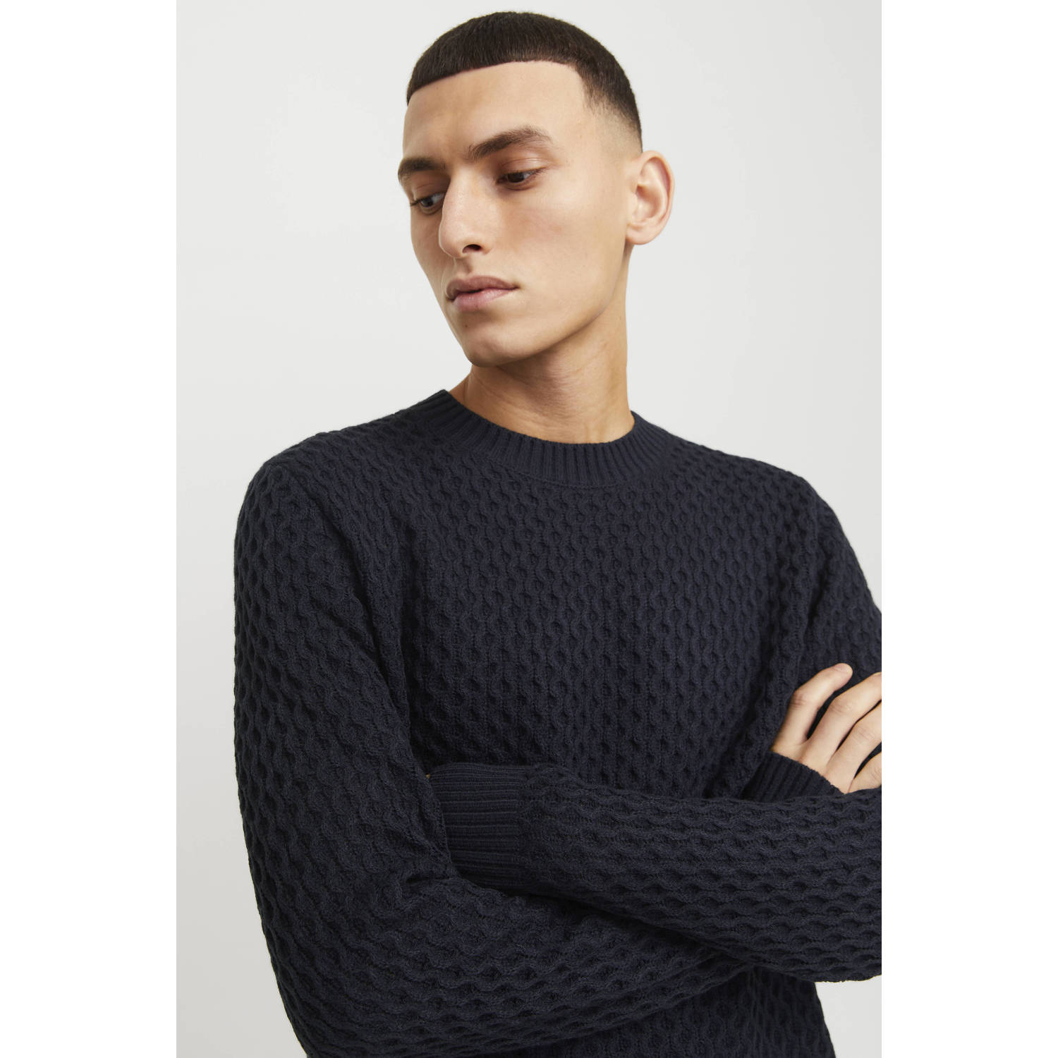 JACK & JONES trui donkerblauw fijn gebreid