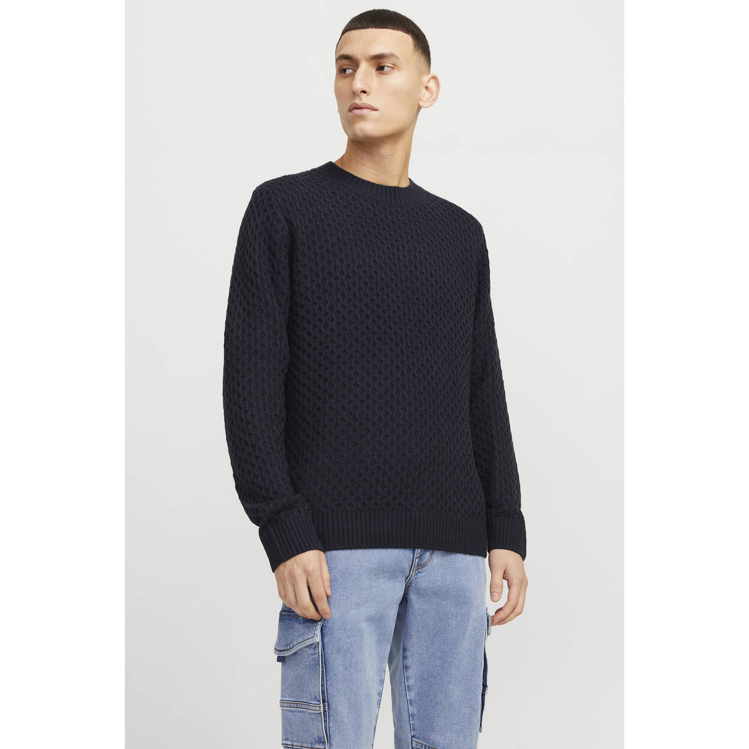 JACK & JONES trui donkerblauw fijn gebreid