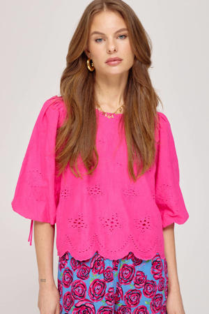blousetop roze broderie