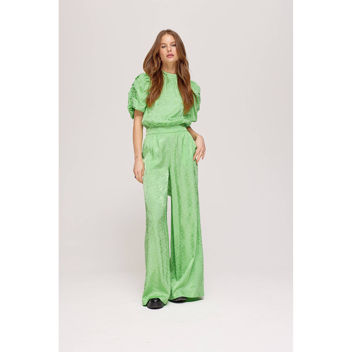 HARPER & YVE wide leg high waist broek groen