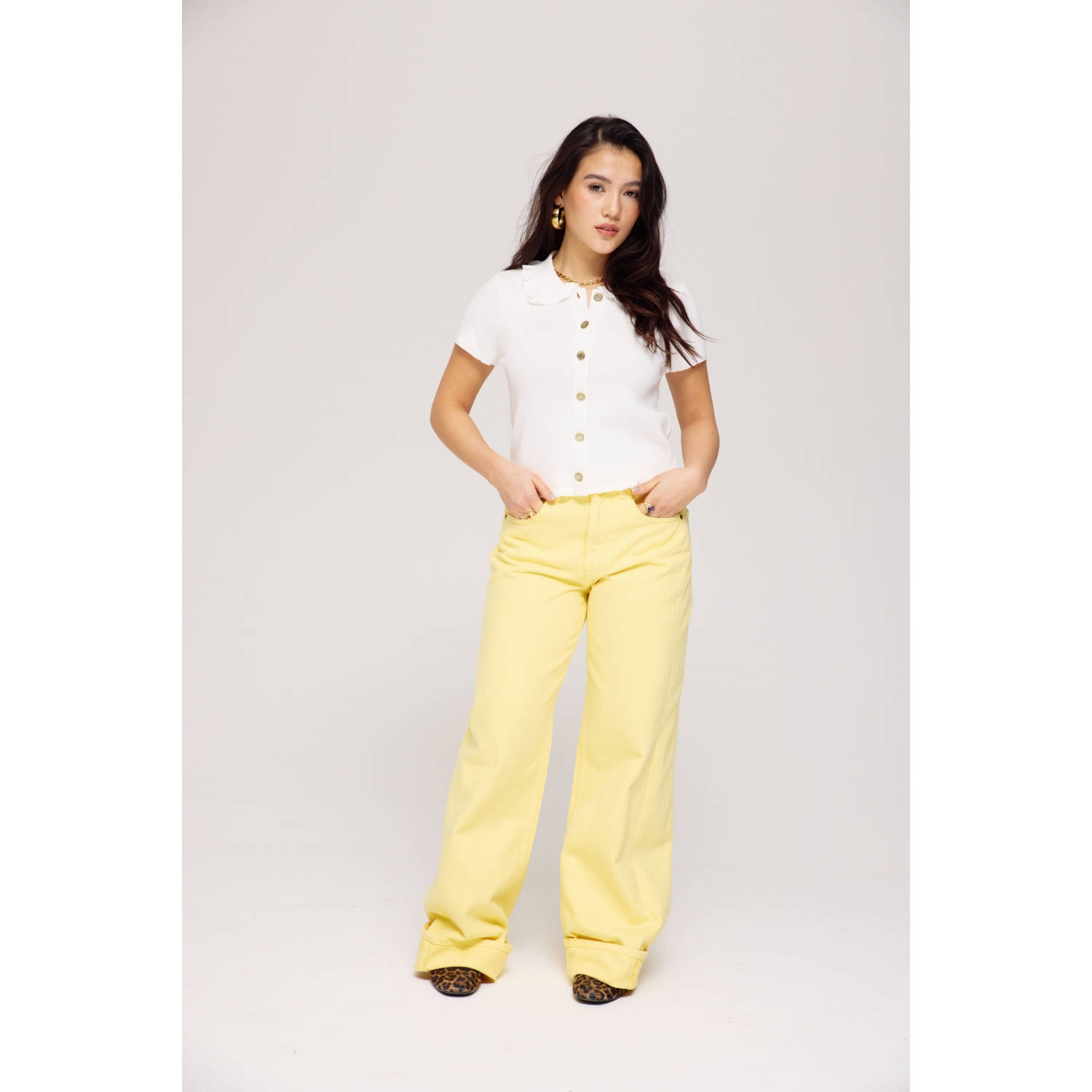 HARPER & YVE regular waist wide leg jeans geel