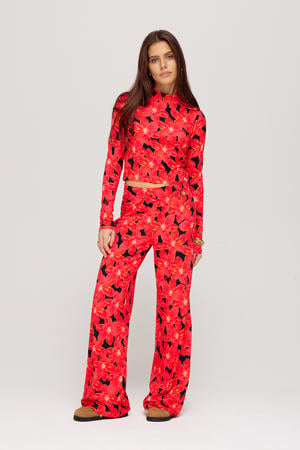 wide leg high waist broek rood