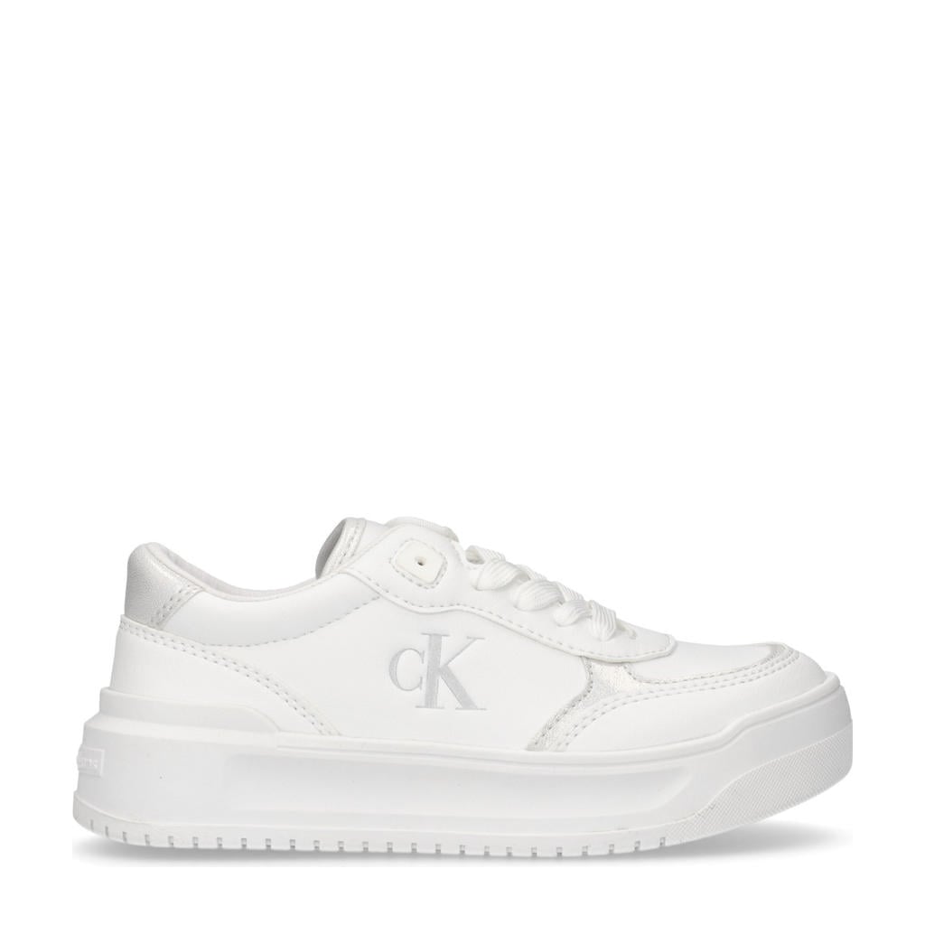 Witte meisjes Calvin Klein sneakers van 55% polyester/45% pu met veters