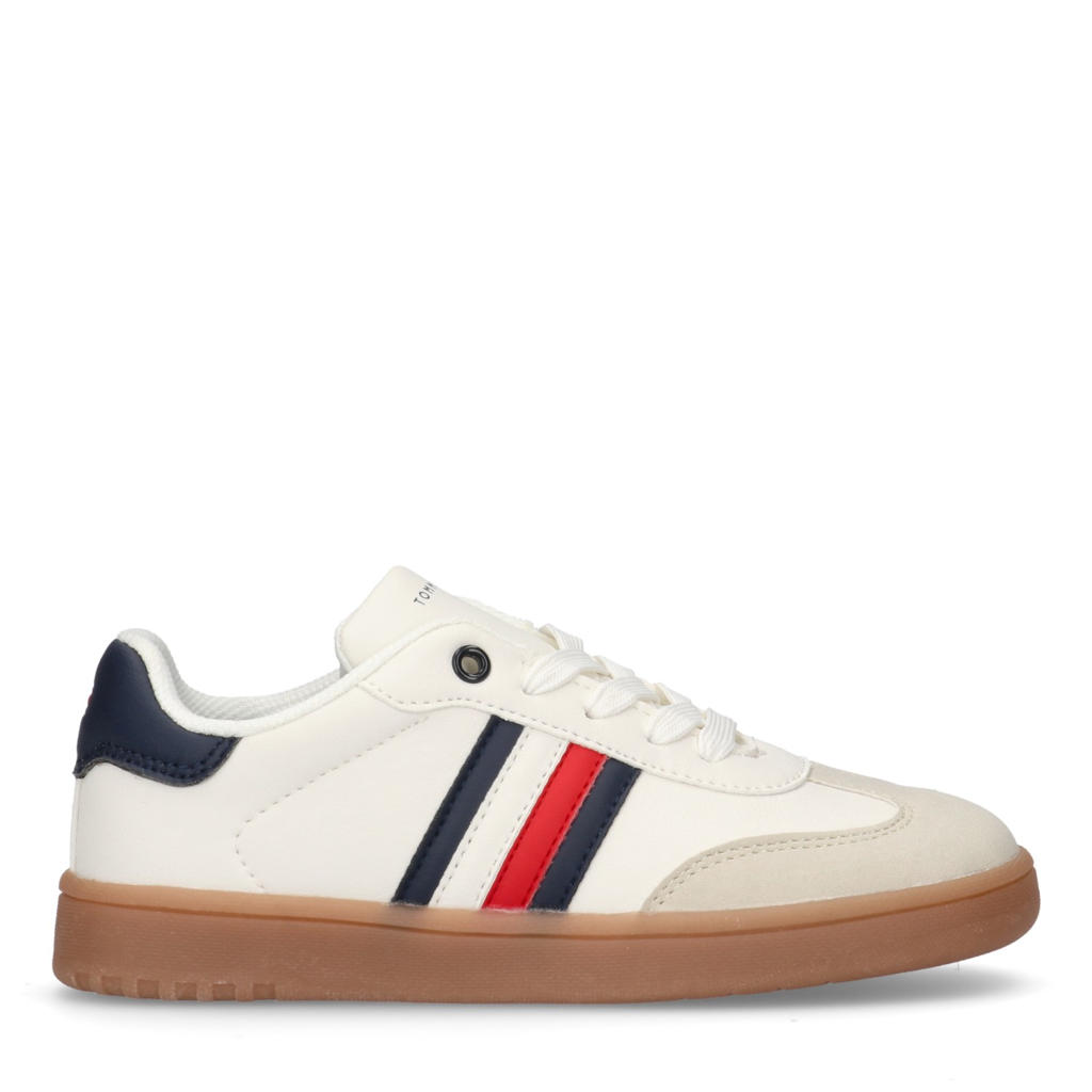 Ecru, blauw en rode jongens Tommy Hilfiger sneakers van imitatieleer met veters
