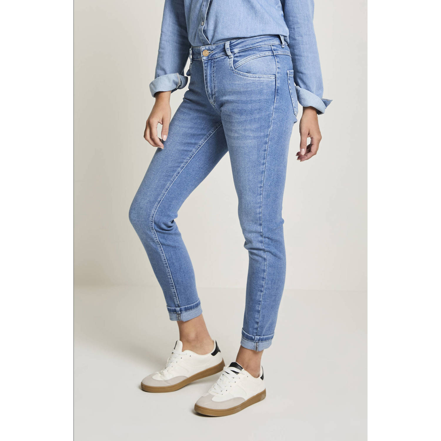 Para Mi regular waist slim fit jeans medium blue denim