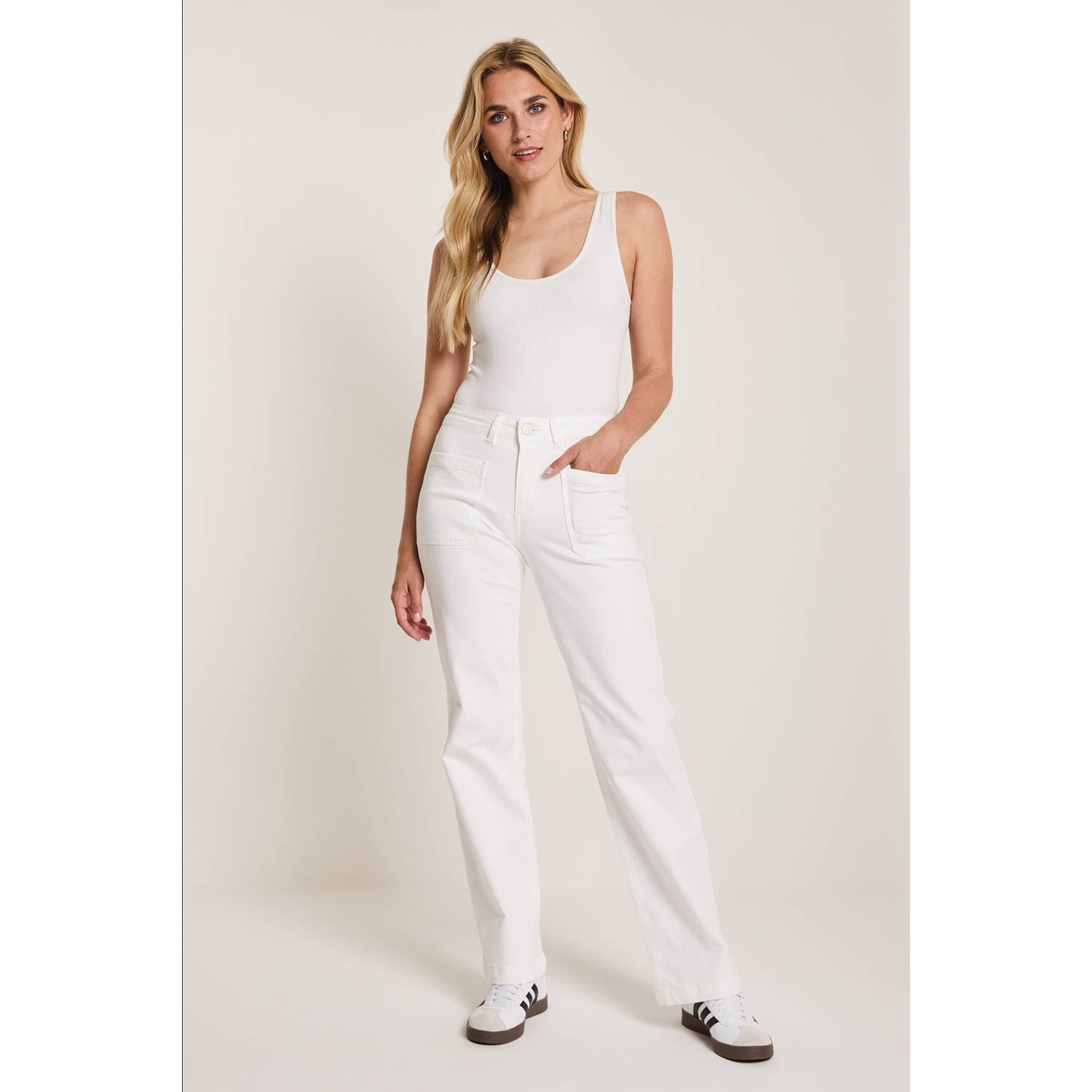 Para Mi wide leg high waist broek ecru