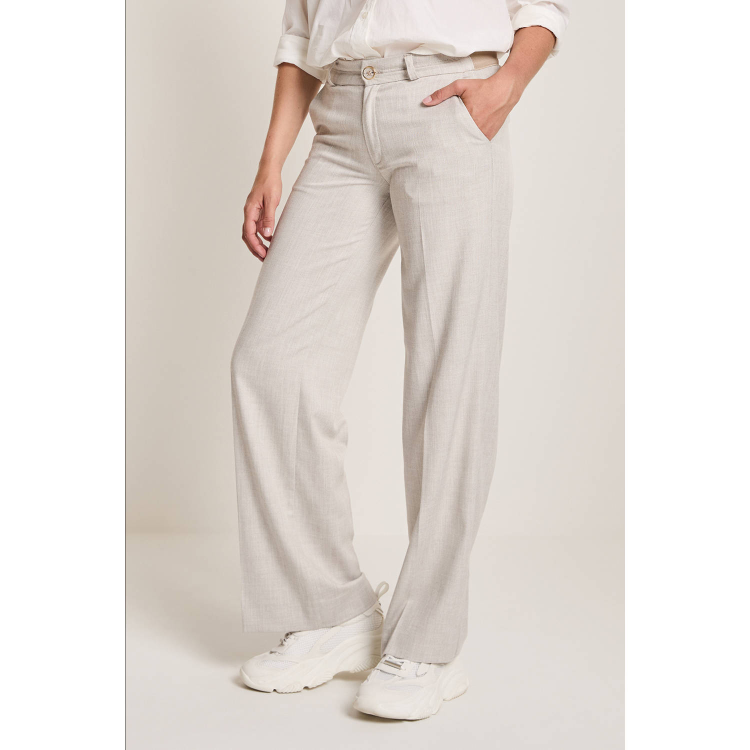 Para Mi wide leg high waist casual broek lichtgrijs