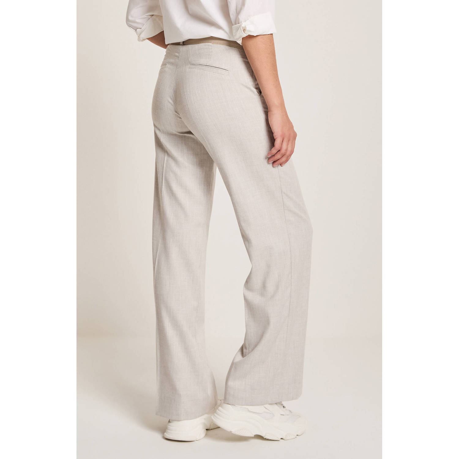 Para Mi wide leg high waist casual broek lichtgrijs
