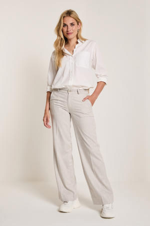 wide leg high waist casual broek lichtgrijs