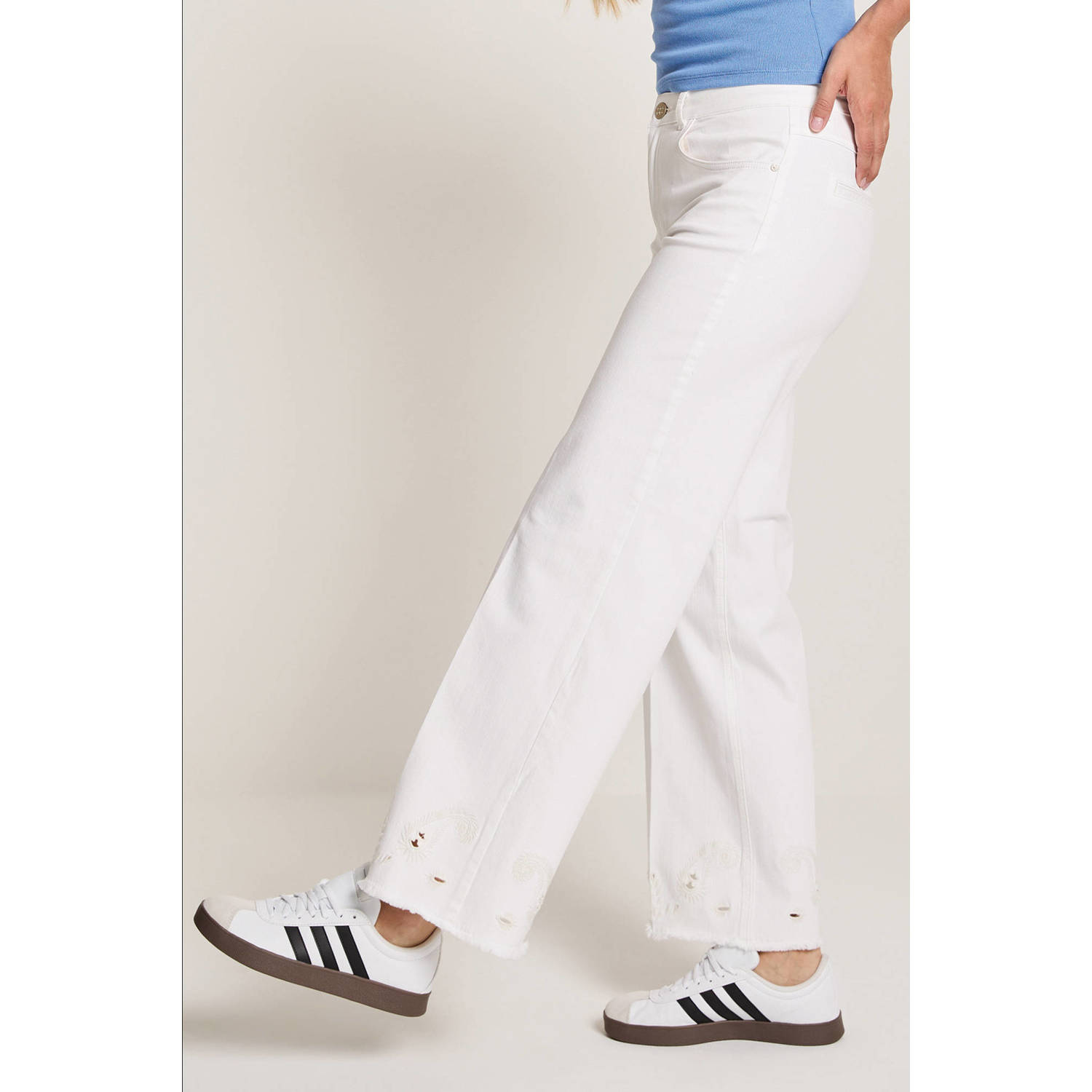 Para Mi wide leg high waist broek ecru ajour