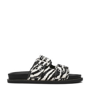 Agent  slippers met zebraprint zwart/wit