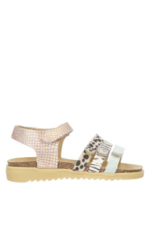   leren sandalen roze/groen/bruin