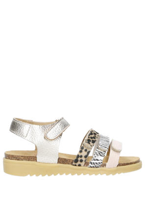 leren sandalen zilver/beige