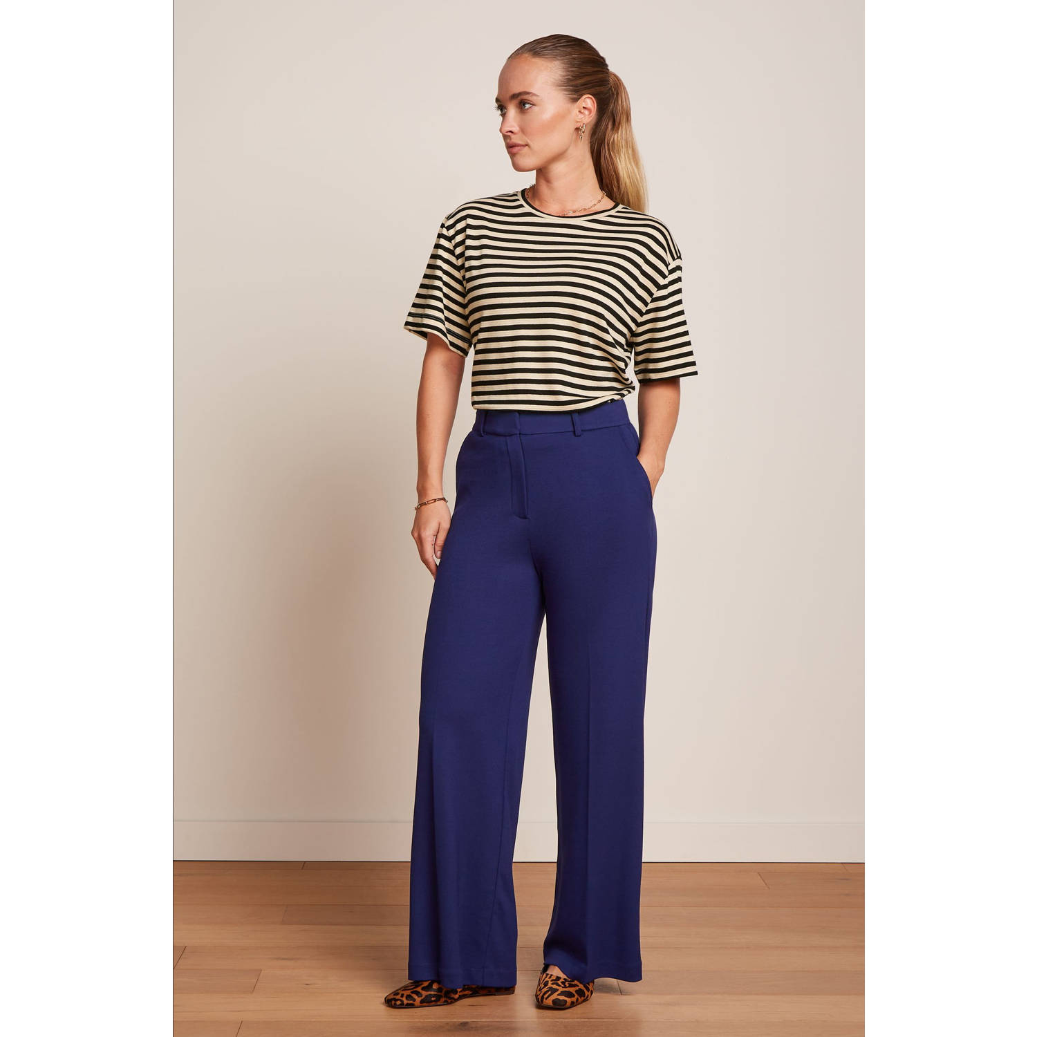 King Louie wide leg regular waist broek donkerblauw