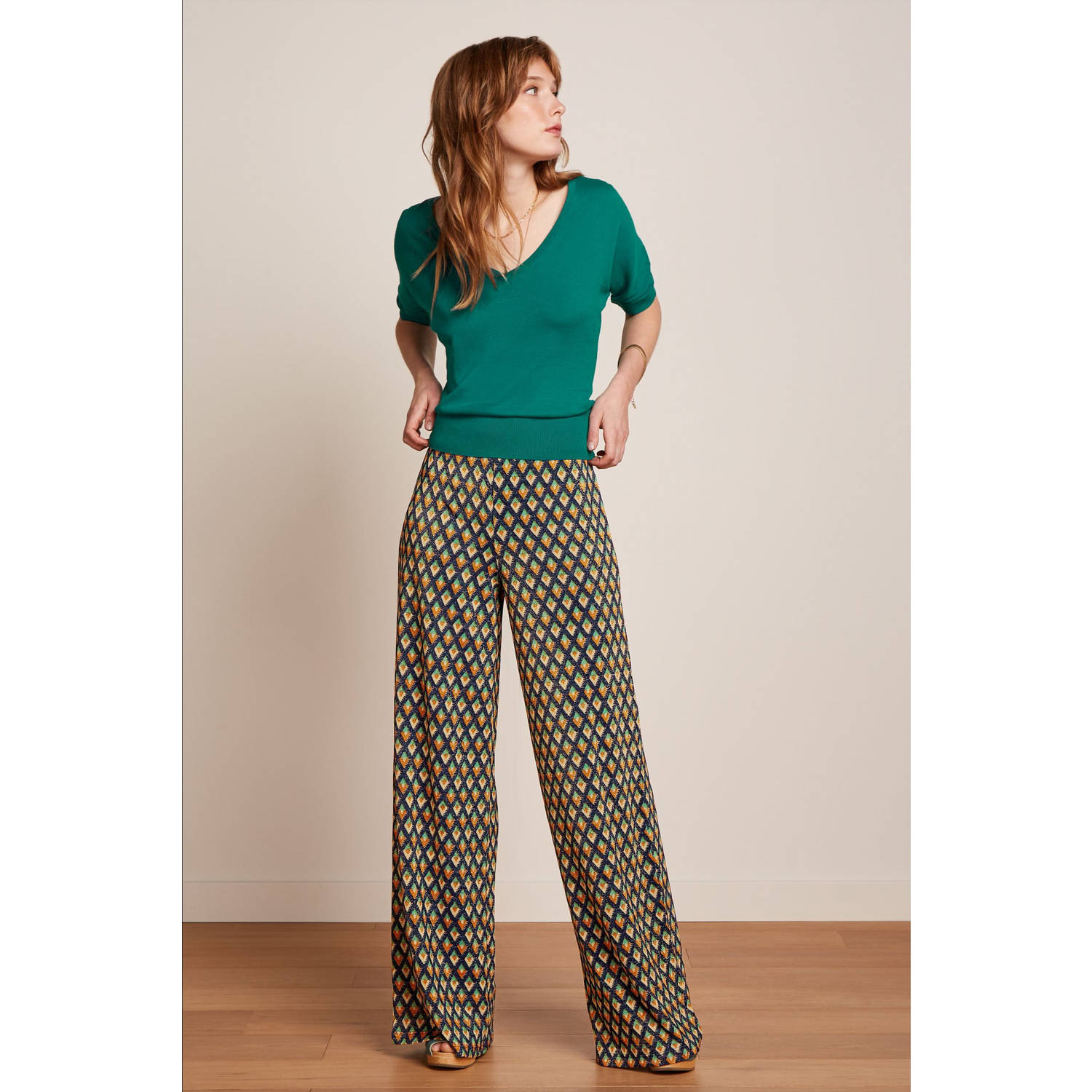 King Louie flared regular waist casual broek donkerblauw met glitter