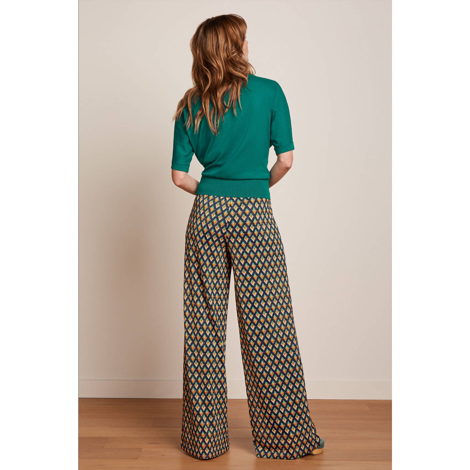 King Louie flared regular waist casual broek donkerblauw met glitter