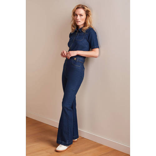 King Louie denim flared jumpsuit dark blue denim afbeelding