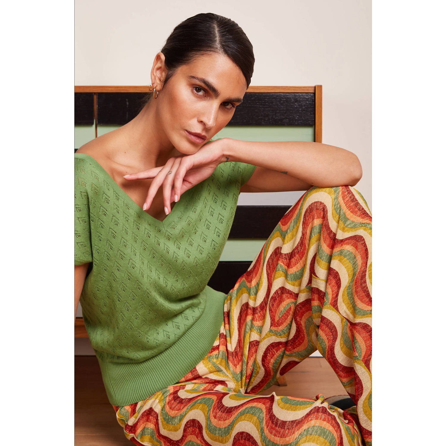 King Louie wide leg regular waist broek multi met glitter