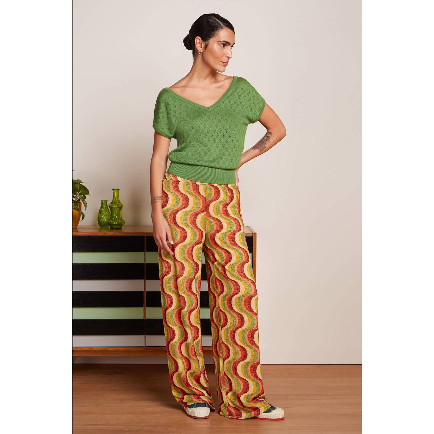 King Louie wide leg regular waist broek multi met glitter