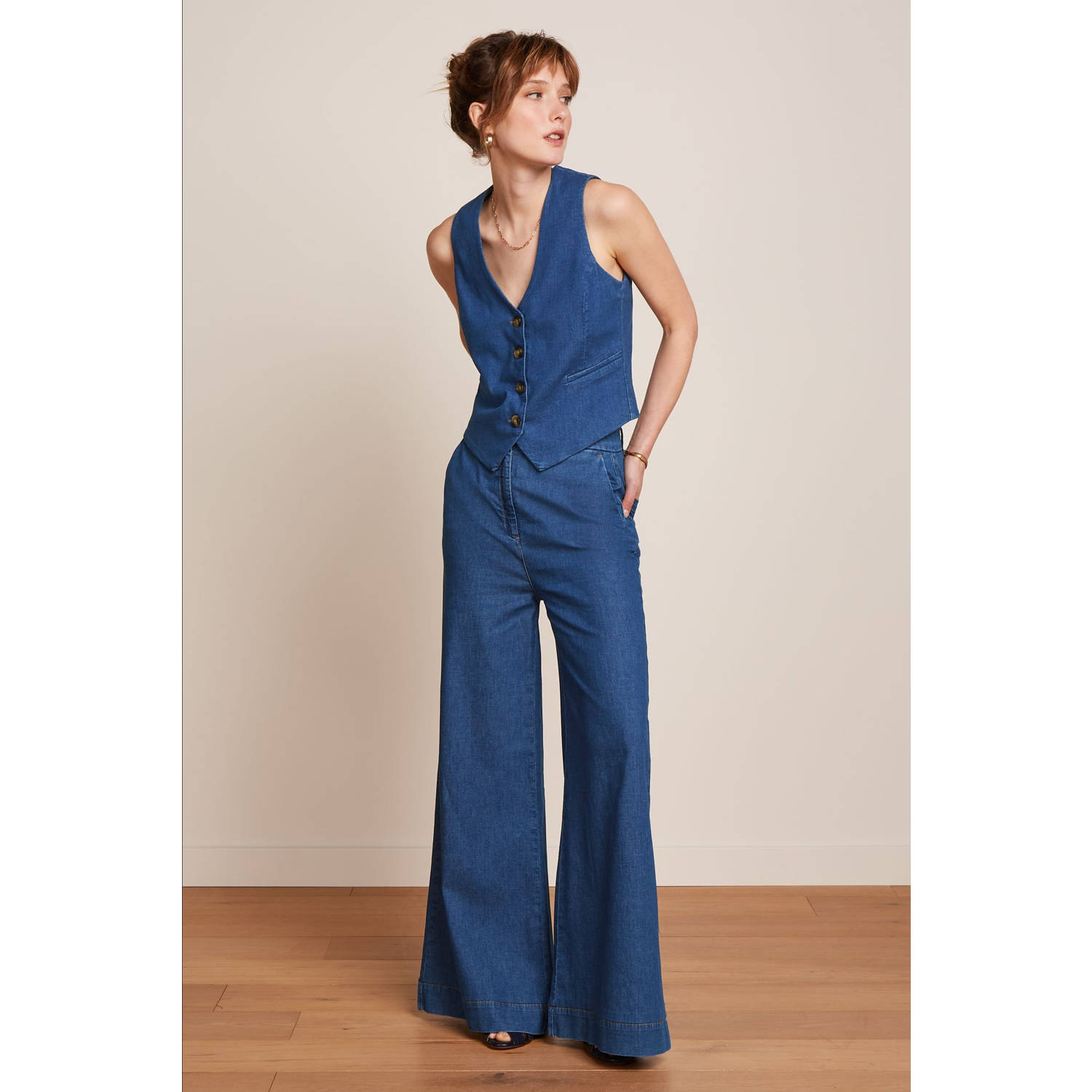 King Louie high waist wide leg jeans dark blue denim