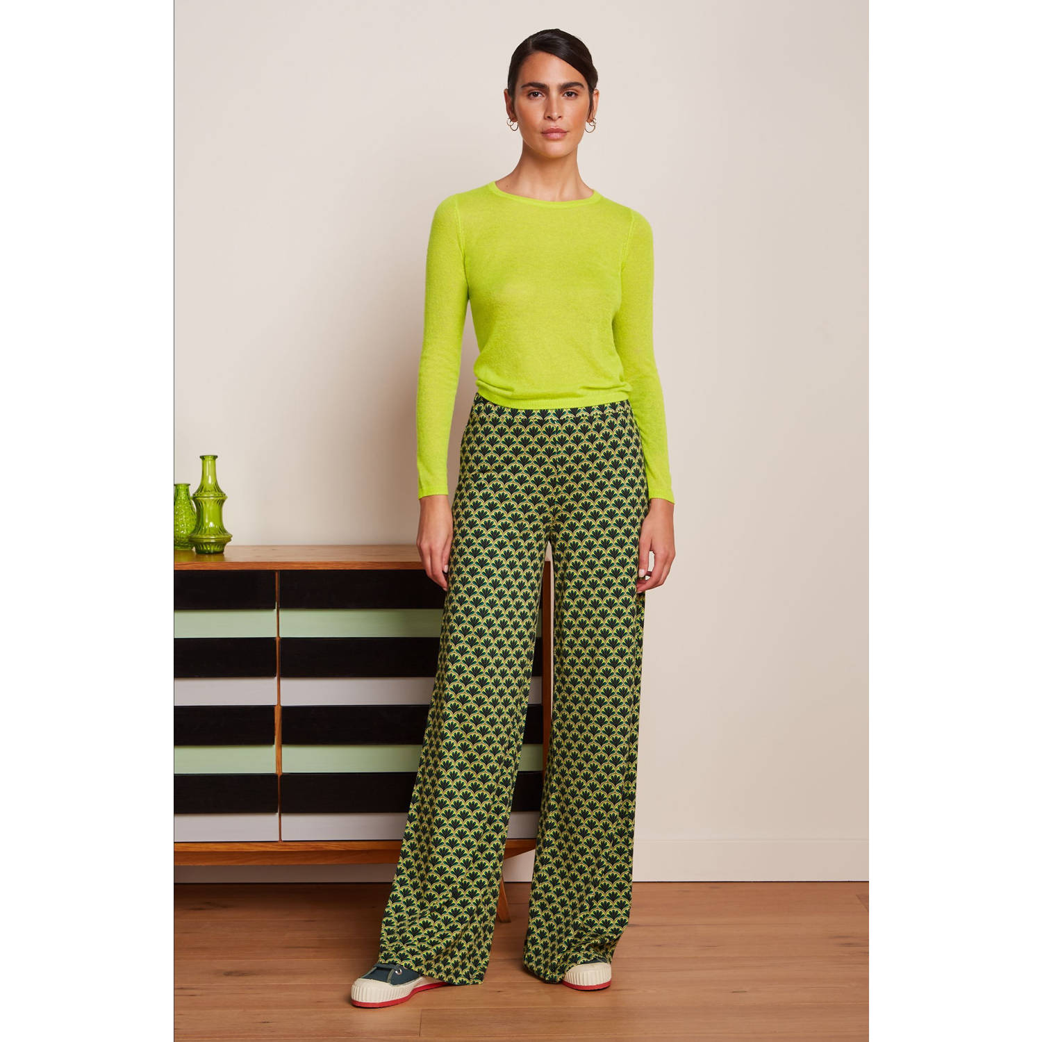 King Louie regular waist flared broek donkergroen
