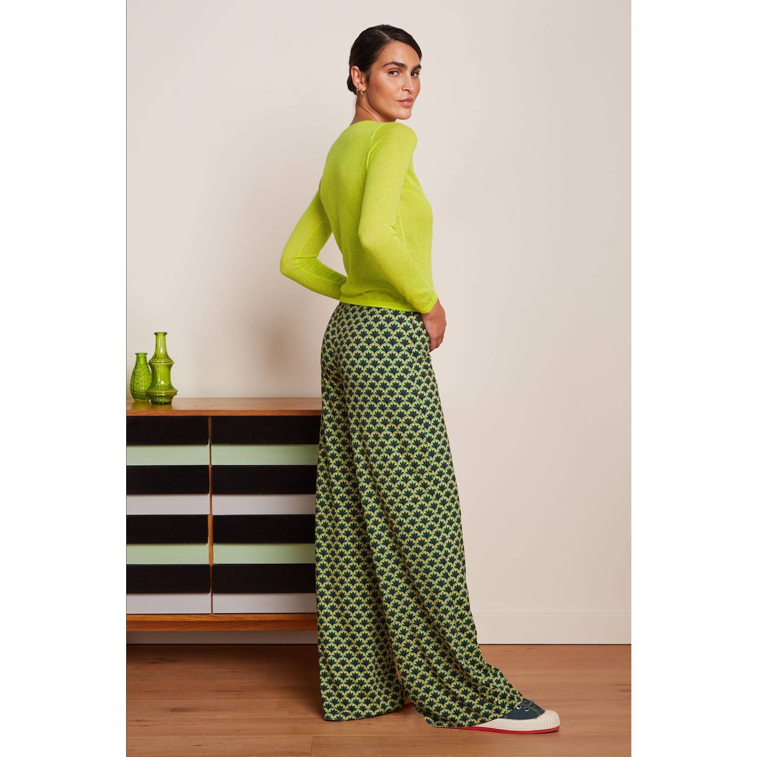 King Louie regular waist flared broek donkergroen