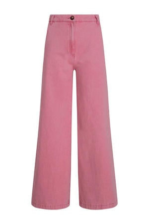 high waist wide leg jeans roze