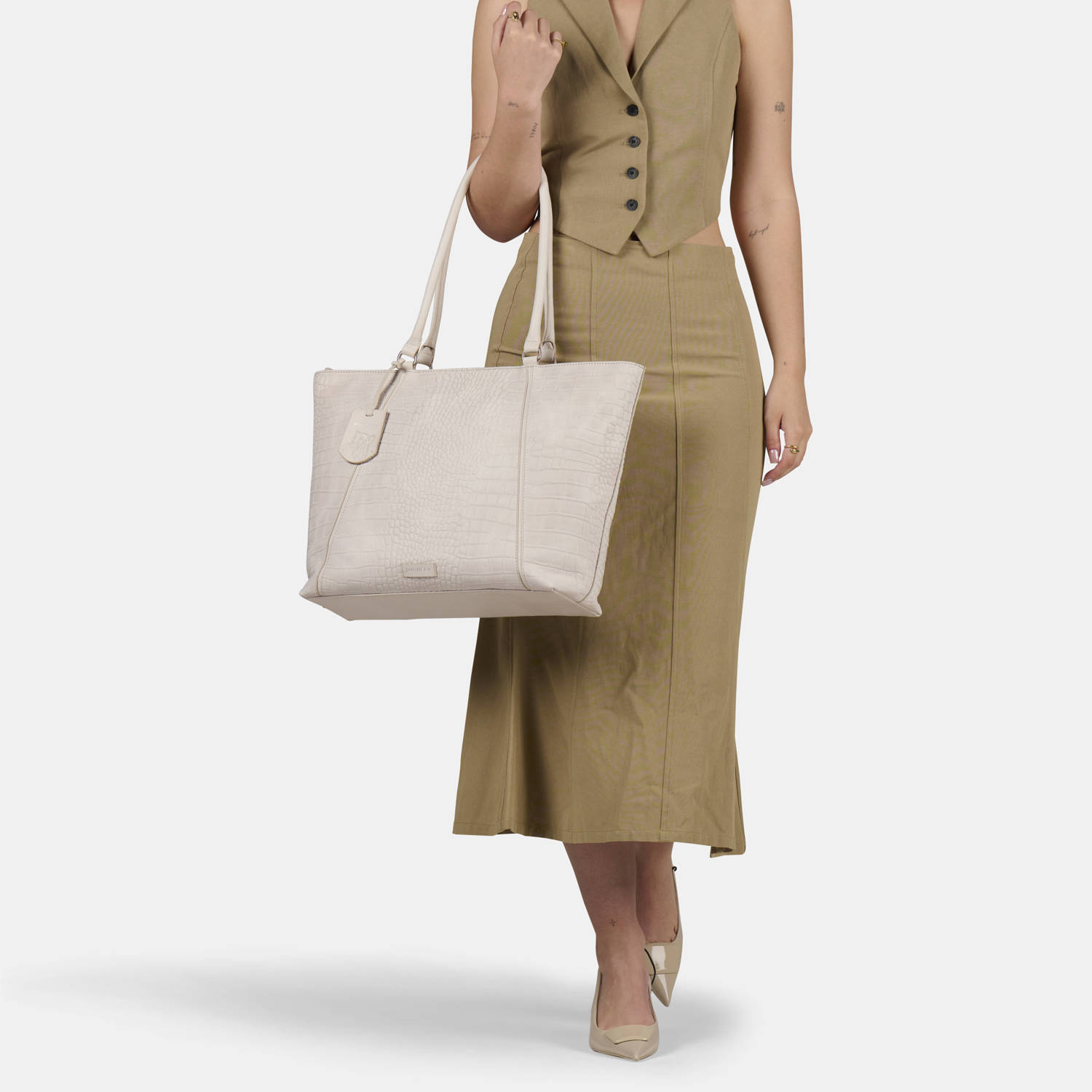 BURKELY leren shopper Cool Colbie ecru
